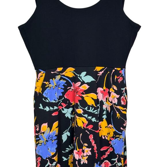 Pact Size Medium Organic Cotton Black Floral Print Tie Back Fit & Flare Dress - Picture 4 of 9